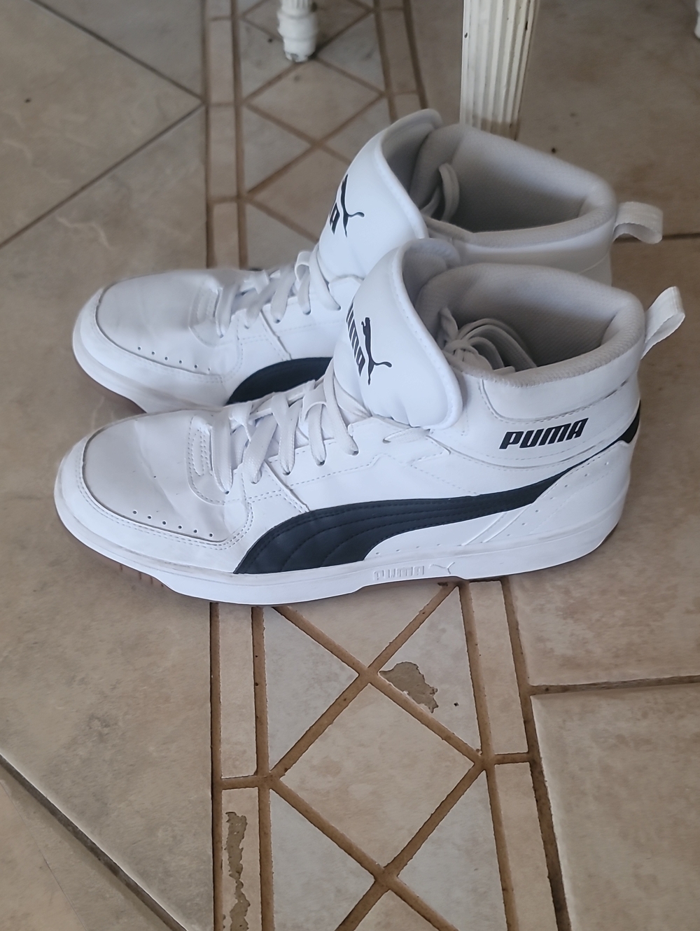 Puma White and Black Mid-Top Athletic Sneakers